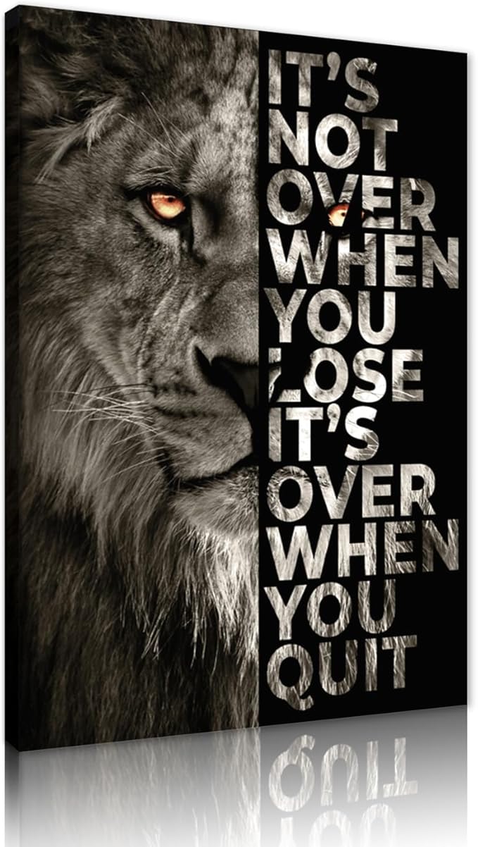 Wild Lion Letter Motivational Quote Art Posters Prints Canvas Painting Decorative Wall Art Home Decor for Office Living Room, Framed 12" x 16"