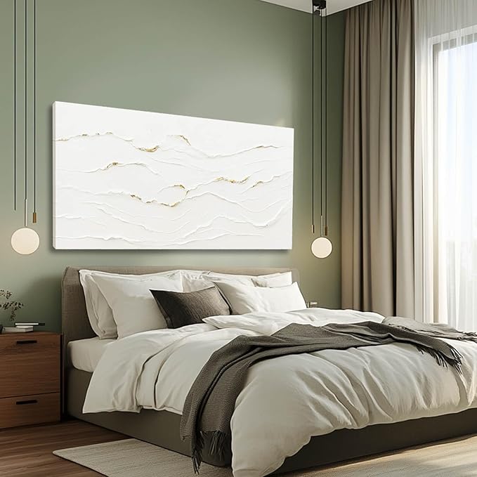 WINKAILIN Wavy Line Hand Painted Wall Art Minimalist Decoration 24"x48" Abstract Artwork Paintings for Bedroom Pictures for Office