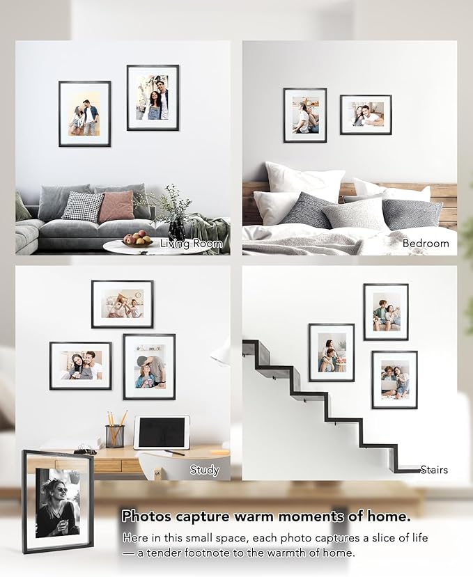 AceList 11x14 Floating Frames, Double Plexiglass Wood Picture Frame, Display Any Size Photo up to 11x14 photos for Desktop or Wall Hanging, Black