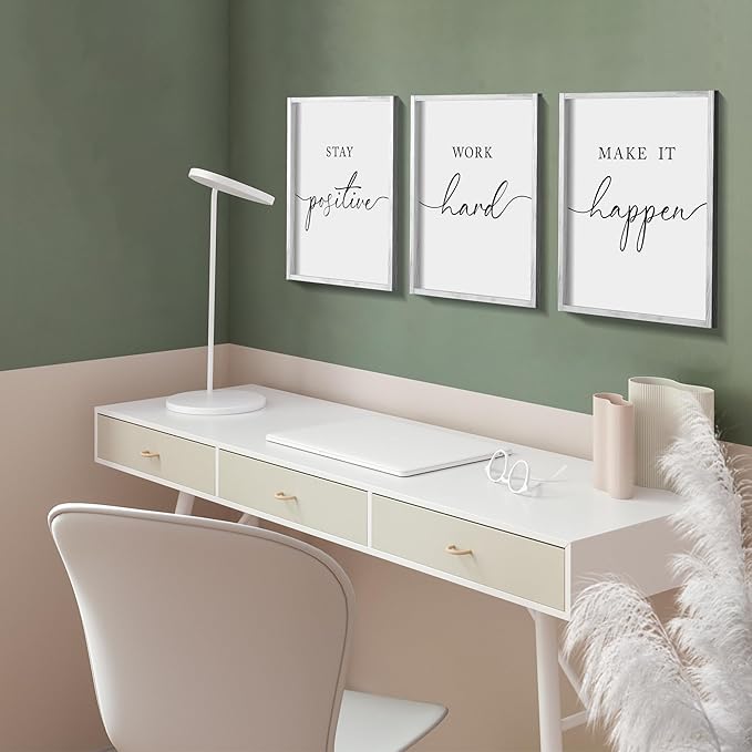 Heiple Motivational Wall Art 11"x14" Framed Wooden Inspirational Office Wall Decor for Men Picture Poster Positive Work Hard Quote Wall Decor for Home Office Bedroom (White, 11”x14”)