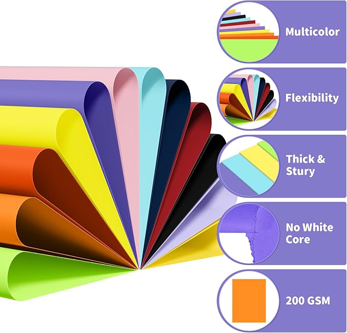 120 Sheets 8.5" X 11" Colored Cardstock, 12 Assorted Colors Construction Paper Card Stock Printer Paper for Printing, Art, Drawing,Card Making, DIY Crafts,Tags,School Supplies,Party Decorations