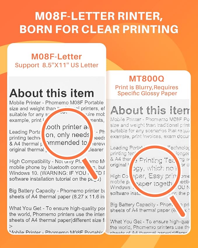 Phomemo Portable Printers Wireless for Travel with M08F Bag, Thermal Tattoo Stencil Printer for Office, Home, Business, M08F-Letter Bluetooth Compact Printer for 8.5" X 11" Size