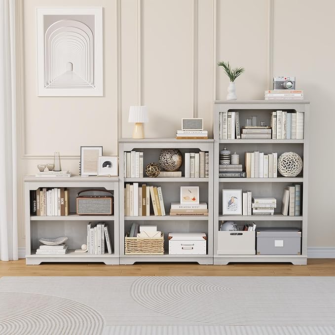 HIFYOBRO 2 Tier Bookshelf, 31.5" Wide Wooden Bookcase, 25.8" Tall Book Shelf, Freestanding Open Display Storage Bookshelves for Study Room, Home Office, Living Room (White, 2-Shelf)