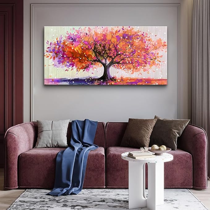Wapluam Large Wall Decor For Office Canvas Wall Art For Living Room Bedroom Decorations Red Tree Wall Paintings Abstract Watercolour Colorful Pictures Artwork Canvas Posters Home Decor Mural 30" x 60"
