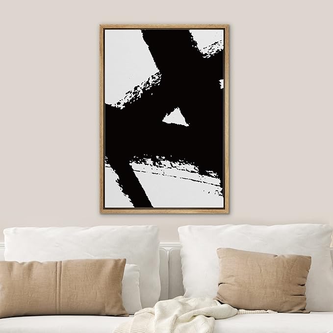 SIGNWIN Framed Canvas Print Wall Art Black Ink Paint Stroke Stripe Collage Abstract Shapes Illustrations Modern Art Minimal Multicolor for Living Room, Bedroom, Office - 16"x24" Natural
