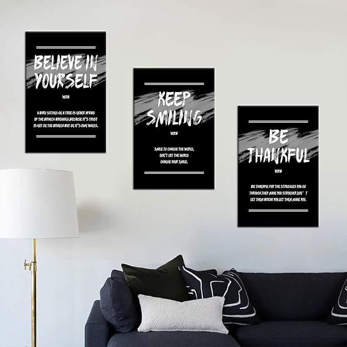 DINGFUN Motivational Poster Wall Art Inspirational Keep Smiling Quotes Positive Printed on Canvas Believe Yourself Sign Artwork for Home Teens Room Office Wall Decoration Ready to Hang [48''Hx24''W]
