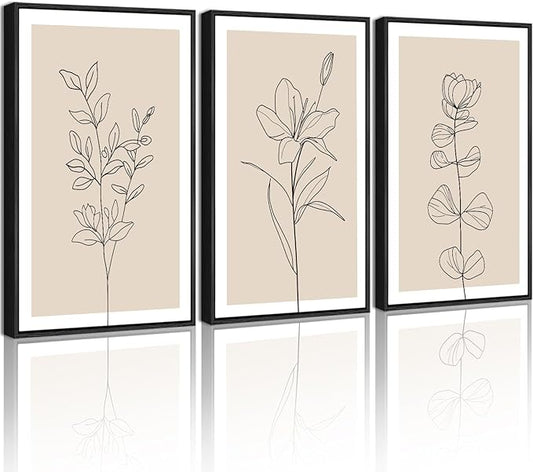 Drsoum Black Line Flower Wall Art Vintage Floral Minimalist Wall Hanging Decor Bohemain Botanical Prints Artwork for Office Dining Room Hallway 11x14in Black Framed