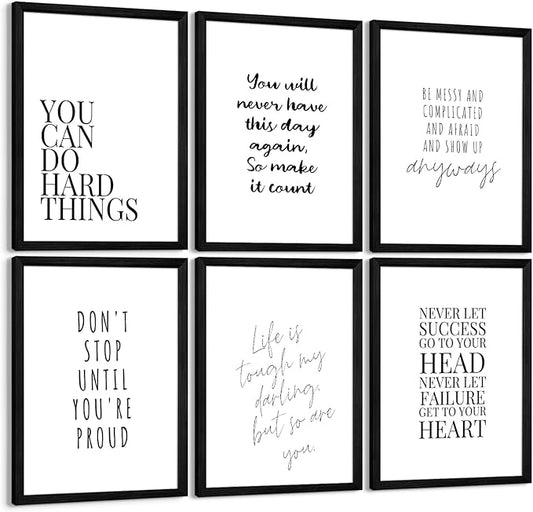 Office Inspirational Wall Art Decor Motivational Quotes Canvas Wall Art Positive Classroom Posters Pictures Office Inspirational Work Artwork for Women Home Bedroom 12x16 Inch Wood Framed Set of 6