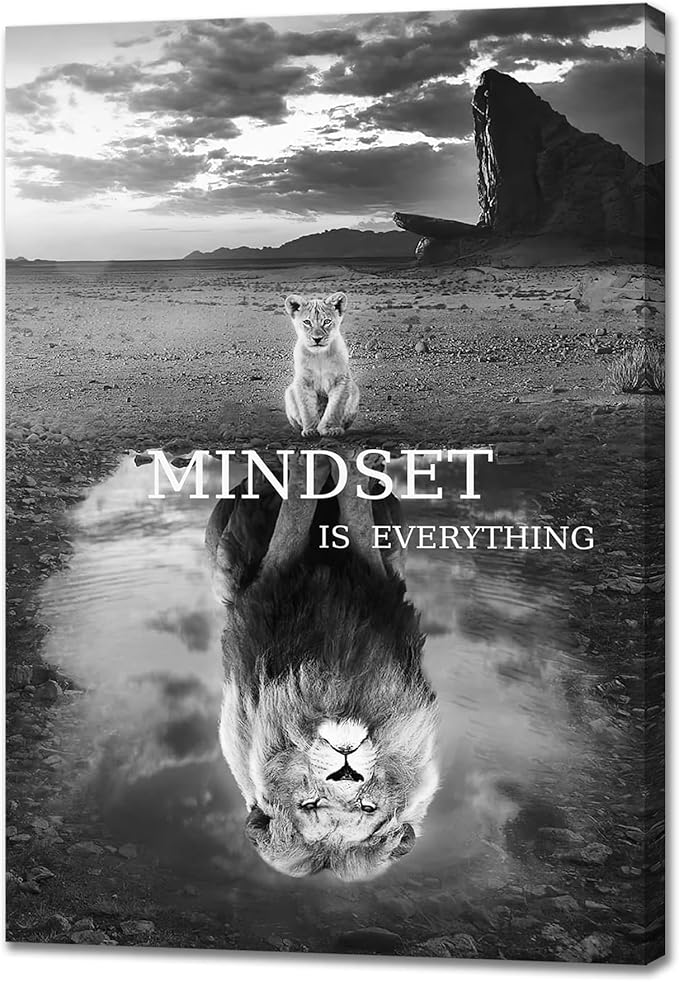 Lion Wall Art Mindset Motivational Animals Prints Poster for Office Wall Decor Modern Canvas Framed Artwork Pictures Ready to Hang12x16inches
