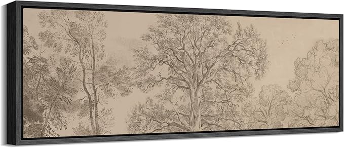 SIGNFORD Large Framed Canvas Vintage Tree Line Pencil Drawing Classic Illustrations Modern Art Calm Warm for Living Room, Bedroom, Office - 60"x20"