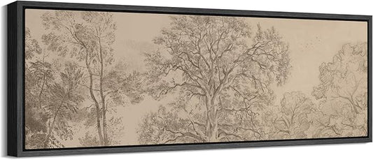 SIGNFORD Large Framed Canvas Vintage Tree Line Pencil Drawing Classic Illustrations Modern Art Calm Warm for Living Room, Bedroom, Office - 60"x20"