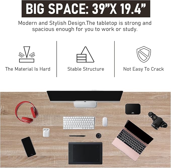 BestOffice 39 inch Computer Desk Home Office Desk Writing Study Table Modern Simple Style PC Desk with Metal Frame Gaming Desk Workstation for Small Space，Nature