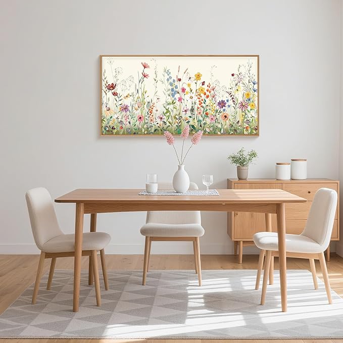 Aryroi Large Colorful Wildflower Framed Canvas Wall Art Set,Vintage Spring Flowers Green Leaf Decor,Watercolor Daisy Floral Botanical Artwork for Living Room, Bedroom,Office- 16"x24"x3