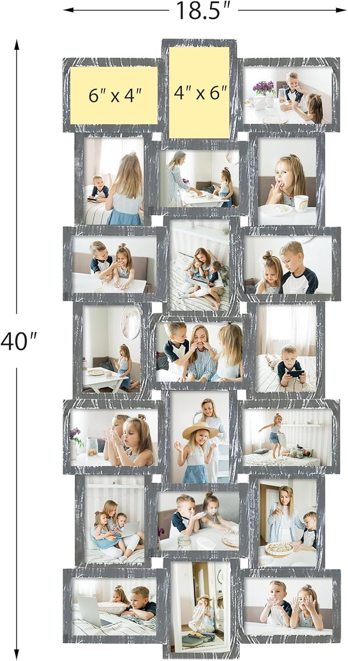 J.M.Deco Photo Collage Frame for Wall, 21-Opening Reunion Family Picture Frame Set, Picture Frame Collage Wall Hanging for 4x6 Photos, Ashes