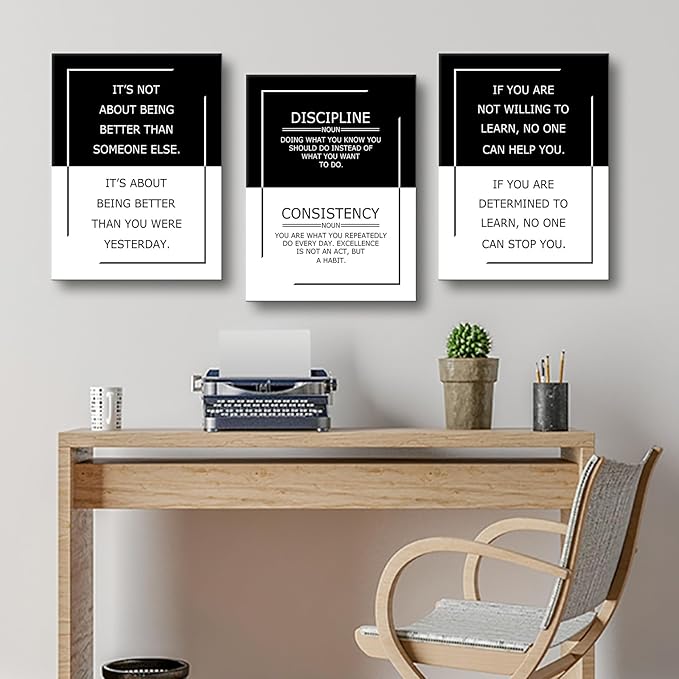 Motivational Wall Art 3 Piece Practice Success Quote Office Decor Inspirational Poster Canvas Prints Artwork for Living Room Modern Home Painting Pictures Stretched and Framed [36''Wx 16''H]
