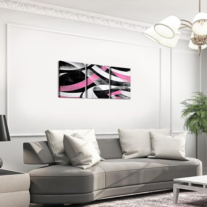 jejeloiu Kids Abstract Art 3 Piece Canvas Wall Art for Living Room Bedroom 12"x16"x3pcs Pink Geometric Office Decorations Artwork Posters Modern Art Picture Wall Decor for Home Decor Bathroom