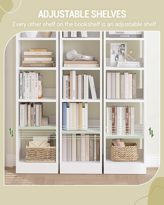 Bookcase, Tall Narrow Bookshelf, Open Display Storage Shelf, Skinny Cube Book Shelf with Adjustable Shelves, CD Rack for Living Room, Home Office 8-Tier(9.4 x 11.8 x 72 inch) White BC89603X