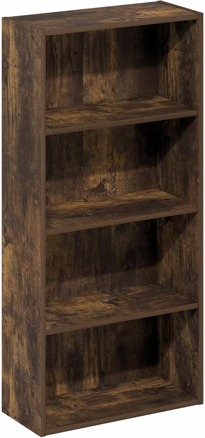 Furinno Basic Book Shelf, 4-Tier Bookcase with Open Shelf, Bookshelf, Cube Storage Organizer, 7 x 17 x 35, for Living Room, Bedroom, Home Office, Amber Pine
