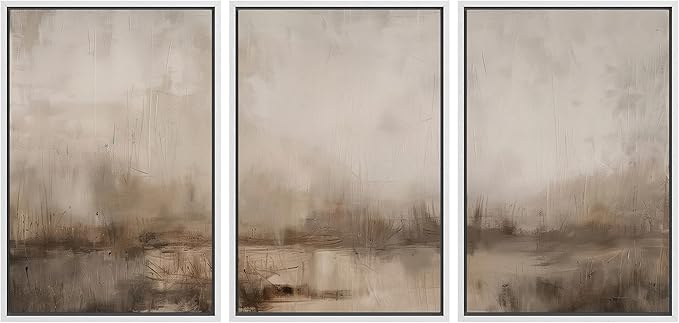 MUDECOR Framed Wall Art Print Set Minimalist Abstract Landscape Misty Horizons Illustrations Modern Art Decorative Chic for Living Room, Bedroom, Office - 16"x24"x3 White