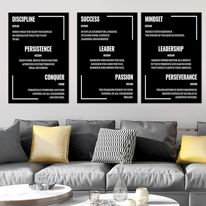 Large 3 Piece Motivational Poster Wall Art Inspirational Entrepreneur Quote Printed on Canvas Inspiring Wall Decor Artwork Modern Home for Living Room Office Stretched and Framed [72''Wx 36''H]
