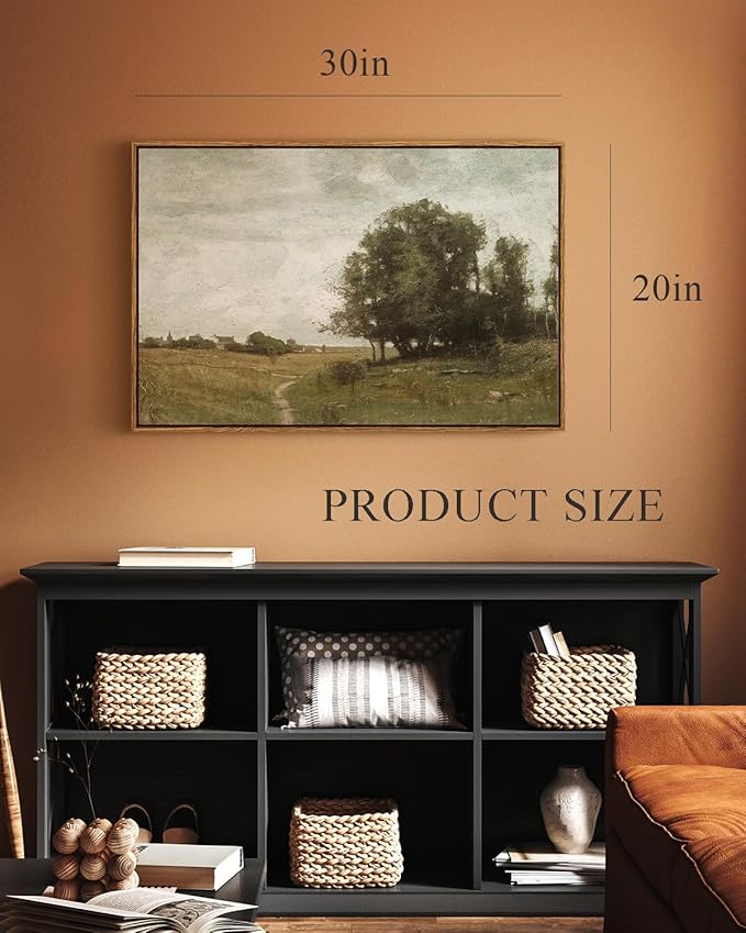 ARPEOTCY Vintage Framed Canvas Wall Art, Country Village Scenery Retro Painting Decor Aesthetic, Large Print Artwork, Landscape Wall Pictures for Living Room,20x30 Inch