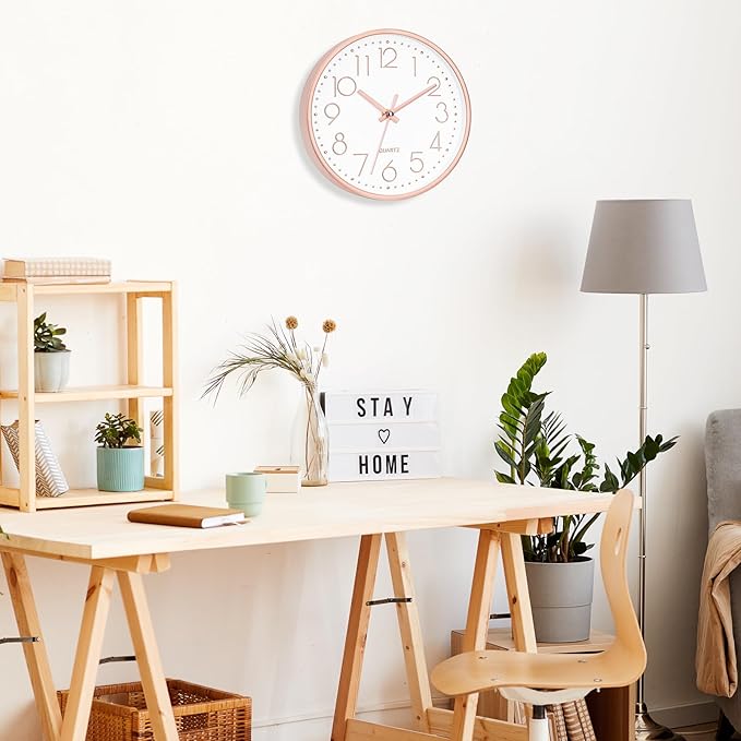 Foxtop 8 Inch Wall Clock Modern Small Wall Clocks Battery Operated Silent Non-Ticking Round Quartz Rose Gold Wall Clock for Office Bedroom Kitchen Home School