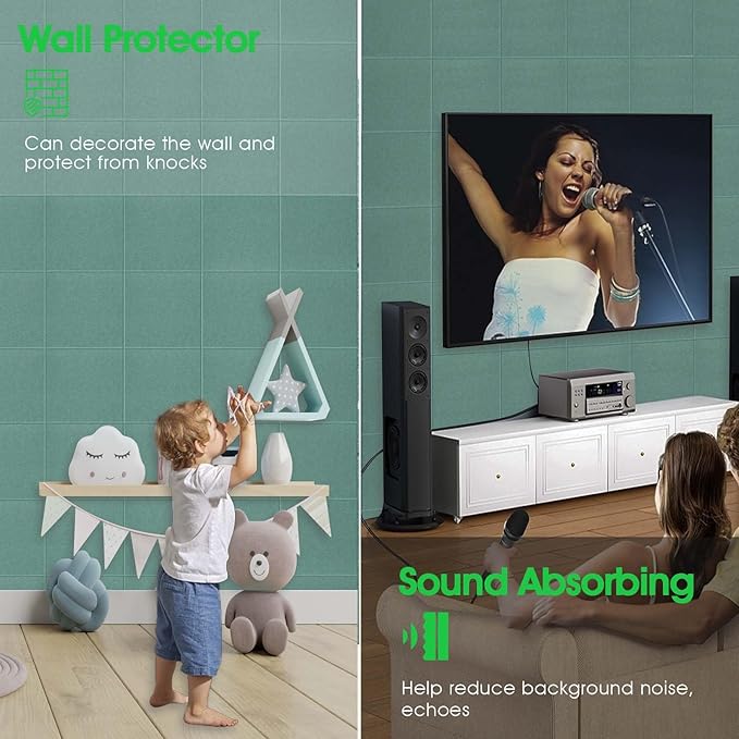 Large Cork Board for Office Wall Decor,48"x36"-12 Pack Felt Wall Tiles with Safe Removable Adhesive Tabs, 1/2" Thick, Felt Bulletin Board Pin Board Cork Boards for Walls - Jade Green