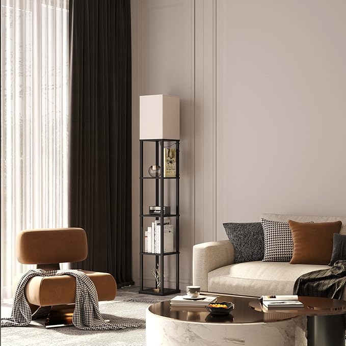 addlon Floor Lamp with Shelves, 5-Tier Modern Shelf Floor Lamp with 3CCT LED Bulb