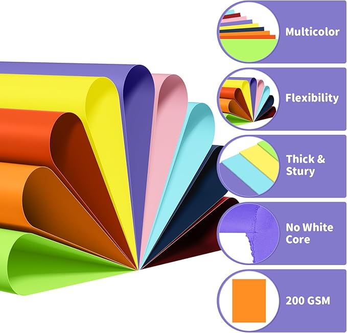 360 Sheets Colored Cardstock Paper 8.5 x11 Cardstock Thick Paper, 9 Assorted Colors Construction Paper 200 GSM Card Stock for Invitations,Scrapbook, Cricut, Card Making, DIY Crafts,Tags, School, Party