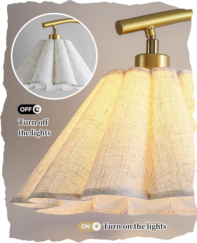 Floor Lamp with Pleated Linen Lampshade, Modern Flower Floor Lamp for Living Room Arc Standing Lamp, Gold Tall Lamp for Bedroom Office Dining Room, Bulb Included (Gold + Flax Color, 66.1IN)