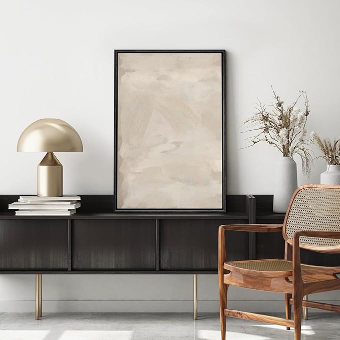 SIGNFORD Framed Canvas Print Wall Art Rustic Tan Paint Stroke Landscape Abstract Shapes Illustrations Modern Art Decorative Relax/Zen Nordic for Living Room, Bedroom, Office - 24"x36" Black