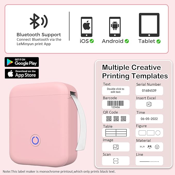 Portable Label Maker Machine with 180PCS Tape - 300DPI Thermal Bluetooth Printer for Home, Office, School Organization & Sticker Making, P11 New Version(Pink)