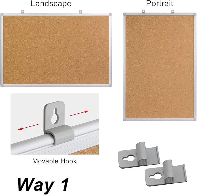 Board2by 2-Pack Cork Board Bulletin Board 24 x 36, Silver Aluminium Framed 2x3 Corkboard, Office Board for Wall Cork, Large Wall Mounted Notice Pin Board