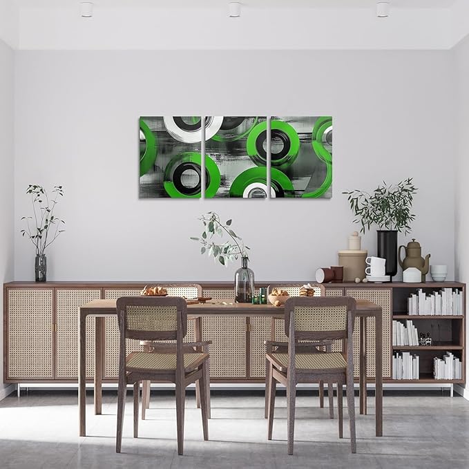 jejeloiu 12"x16"x3pcs Green Geometric Office Decorations Artwork Posters Boys Girls 3 Piece Canvas Wall Art for Living Room Bedroom Abstract Art Picture Wall Decor