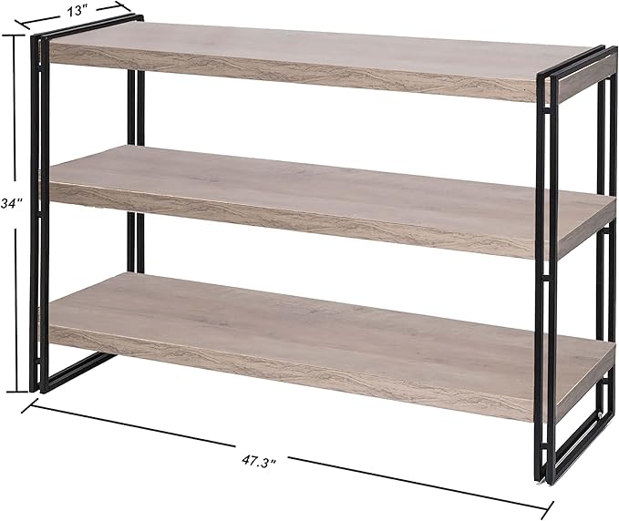 47" 3-Tier Bookshelf Rustic Wood and Metal Industrial Bookshelf for Home Office, Bedroom, Kitchen, Bathroom (Light Oak, 3-Tier)