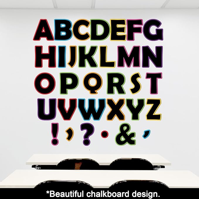 150 PCS Large 6" Font Bulletin Board Letters and Punctuation Cutouts Set, Black with Rainbow Neon Decoration Border Letters for Classroom Alphabet Poster Wall Bulletin Board Display Home School Decor