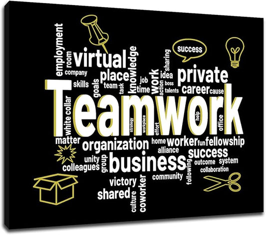 Office Teamwork Motivational Canvas Poster Wall Art Inspirational Quotes Positive Print Artwork for Modern Home Bedroom Classroom Gym Picture Wall Decoration Stretched and Framed [24''Hx18''W]