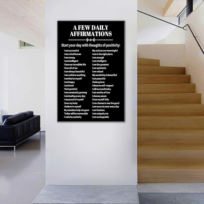 A Few Daily Affirmations Motivational Poster Wall Art Inspirational Quotes Printed on Canvas Modern Positive Picture Painting Wall Decor for Classroom Hallway School Ready to Hang [24''Wx36''H]