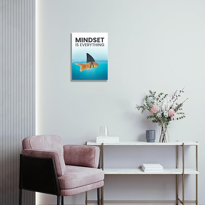 Inspirational Wall Art Framed Canvas 12 x 16 in MINDSET IS EVERYTHING (Fish) - Motivational Entrepreneur Positive Quotes Wall Arts Decor for Home Office Bathroom Bedroom Kitchen Classroom Gym