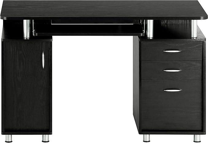 Techni Mobili 47.25" Ergonomic Computer Writing Desk with Drawers, File Cabinet and Storage for Home Office, Espresso