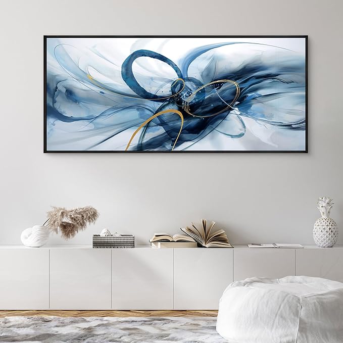 XLSJERST Abstract Wall Art for Living Room - Extra Large 70x31 Inches Canvas Frame Wall Decor Blue Picture Artwork for Bedroom Office Home Decoration