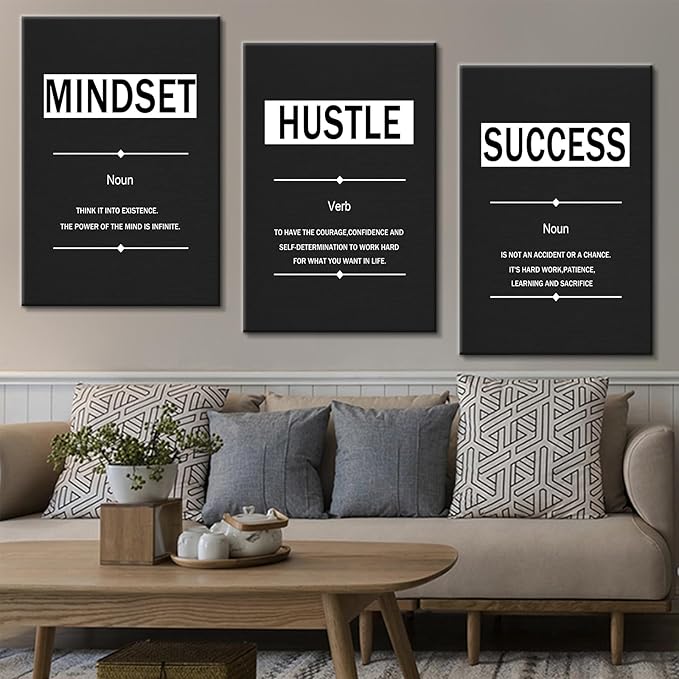 Motivational 3 Piece Canvas Poster Print Wall Art Inspirational Entrepreneur Quote Wall Decor Positive Sign Picture Painting Artwork for Living Room Office School Stretched the Framed [72''Wx 36''H]