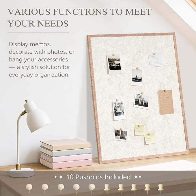 DOLLAR BOSS Felt Framed Bulletin Board 24'' x18'' 1PC Small Cork Boards for Walls Cute Lightweight Aesthetic Corkboard for Office Home Decor College Dorm Room Photo Display with 10 Pins, Beige