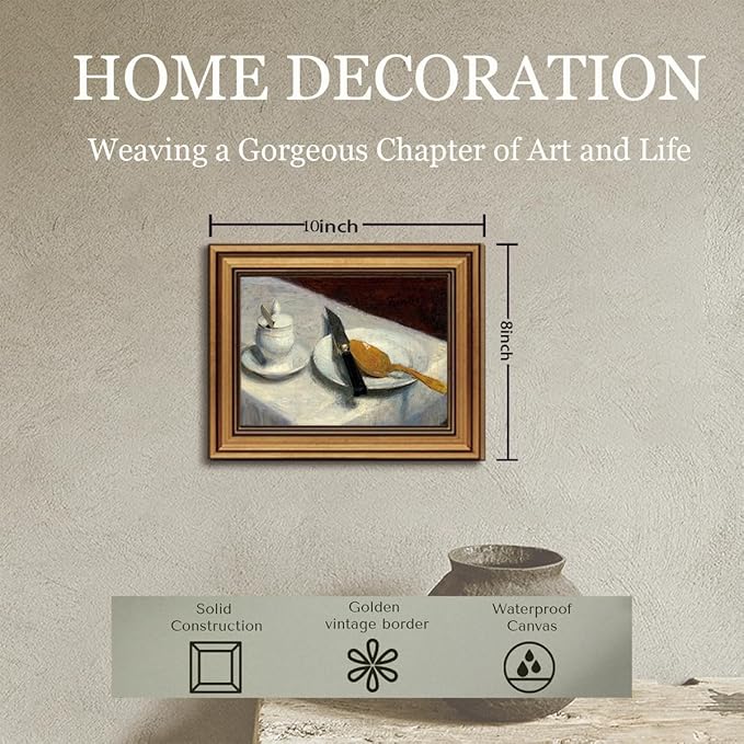 Gold Framed Wall Art Vintage Canvas Wall Art Before Meals Still Life Artwork Prints Picture for Living Room Bedroom Farmhouse Bathroom Office Decor, 8x10