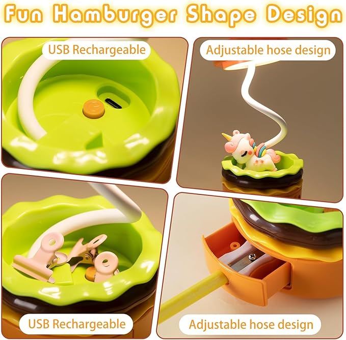 CHANLAOSAN Cute Desk Lamp,Table lamp,Night Lights,Hamburger Small Night lamp,Desk Accessories, Room Decor for Boys Girls Gifts