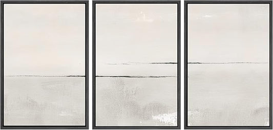 SIGNWIN Framed Canvas Print Wall Art Set Gray Duotone Pastel Watercolor Landscape Shapes Abstract Illustrations Modern Art Nordic Zen for Living Room, Bedroom, Office - 24"x36"x3 Black