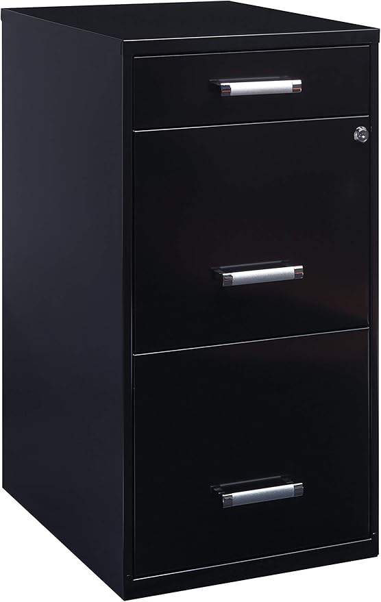 18in. Deep 3 Drawer Metal Organizer File Cabinet with Pencil Drawer, Black