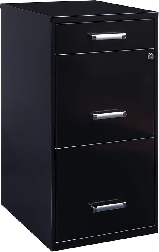 18in. Deep 3 Drawer Metal Organizer File Cabinet with Pencil Drawer, Black