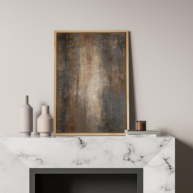 SIGNFORD Framed Canvas Print Wall Art Warm Earth Abstract Neutral Brown and Gray Illustration Modern Art Decorative Chic Relax/Zen for Living Room, Bedroom, Office - 24"x36" Natural