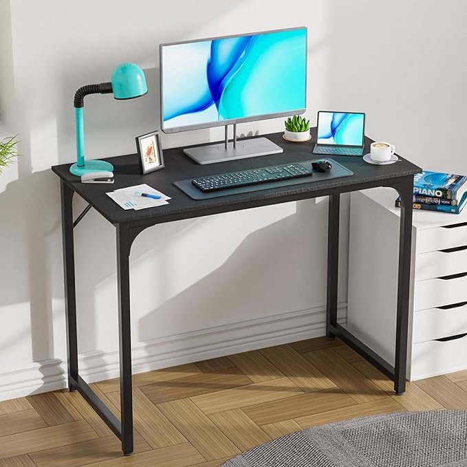 Computer Desk, 39 Inch Office Desk with Metal Frame, Home Office Desk, Modern Simple Style for Small Space Home Office, Living Room, Bedroom, Black